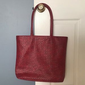 Red Faux Vegan Weaved Leather Tote Bag NWOT